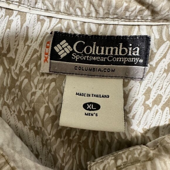 Columbia XCO Mens Size XL Tan Fish Print Button Down Short Sleeve Shirt - Picture 10 of 11